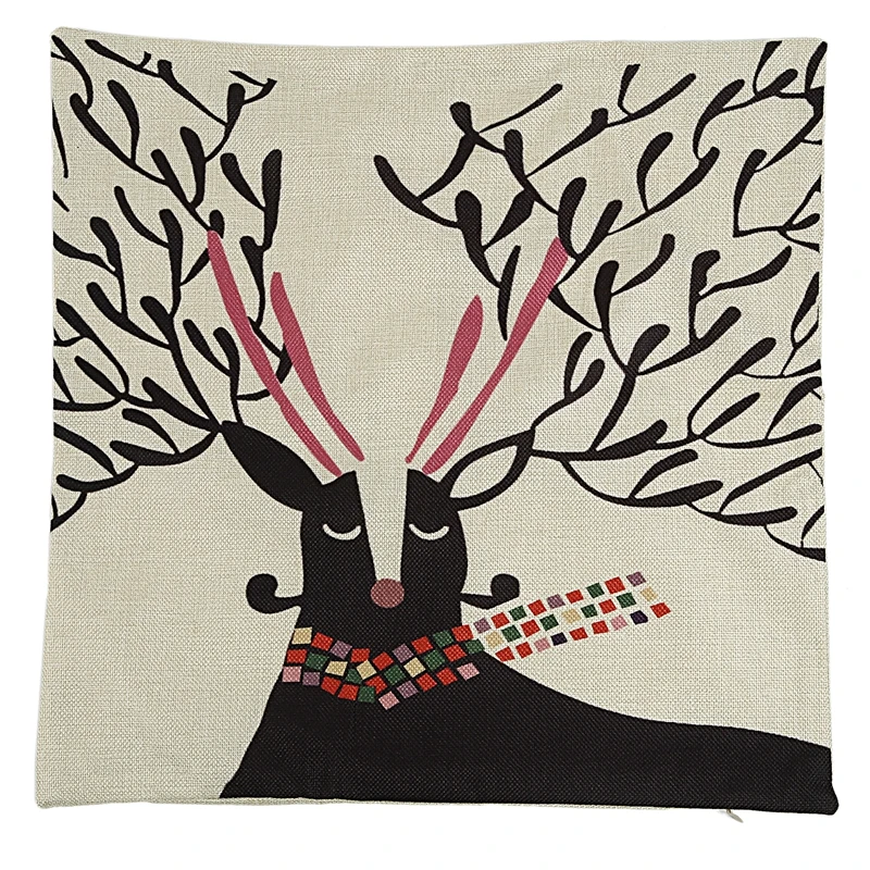 Christmas Elk Pattern Square Decorative Linen Pillowcases Throw Pillow Case Cushion Cover 18 X 18 inch Christmas Gifts Decoratio