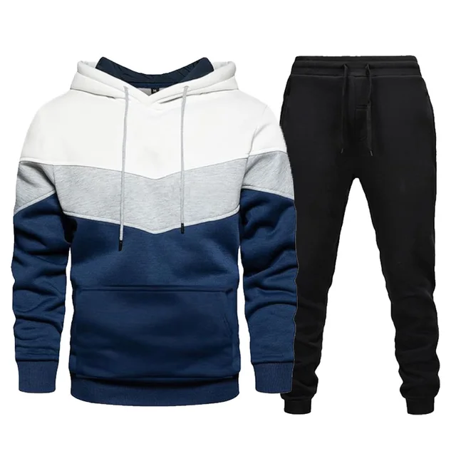 Men's Tracksuits Two Piece Sets Color Stitching Hoodie and Pants Fshion Casual Sportswear Autumn Winter New Men's Jogging Suit white