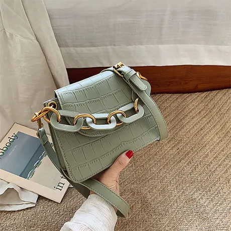 Винтажная модная женская квадратная сумка новая качественная женская дизайнерская сумка из искусственной кожи с каменным узором сумка через плечо - Цвет: 20 CM Green