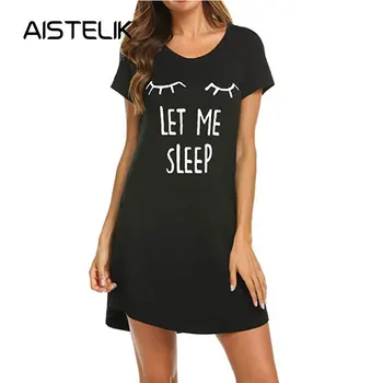 

AISTELIK 2020 Summer European and American Explosion Style Women's Letter Print Dress Pajamas Dress Home Wear