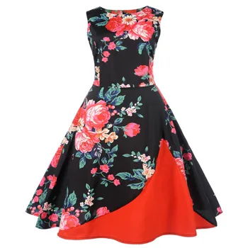 

Summer girl sleeveless print dress 13-20Y teen Stitching Costume thin elegant fashion flower animal beach dress Girl and woman