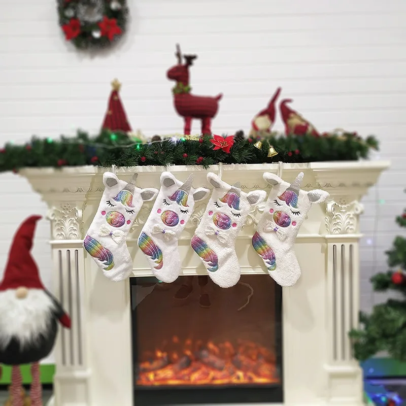 Рождественские украшения для камина; подарочные носки с животными из мультфильмов; Плюшевые Висячие рождественские чулки; Праздничная вечеринка