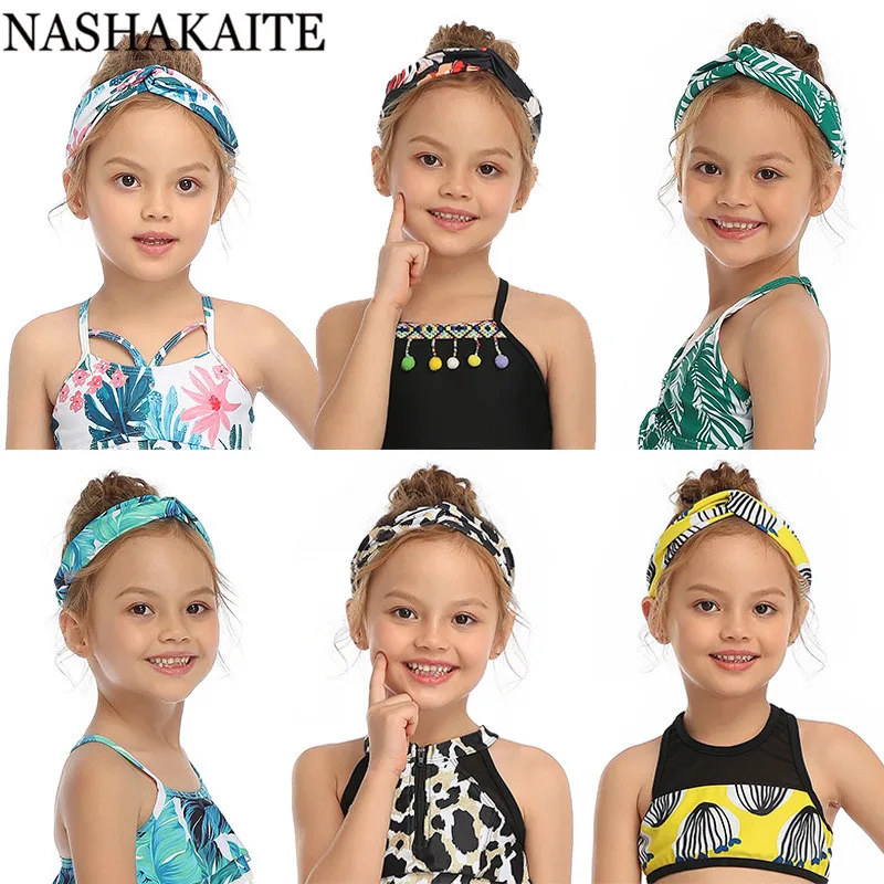 NASHAKAITE Mom and daughter Headbands 30 Colors Printed Women Girls Swimming Elasticity Hairdressing | Мать и ребенок