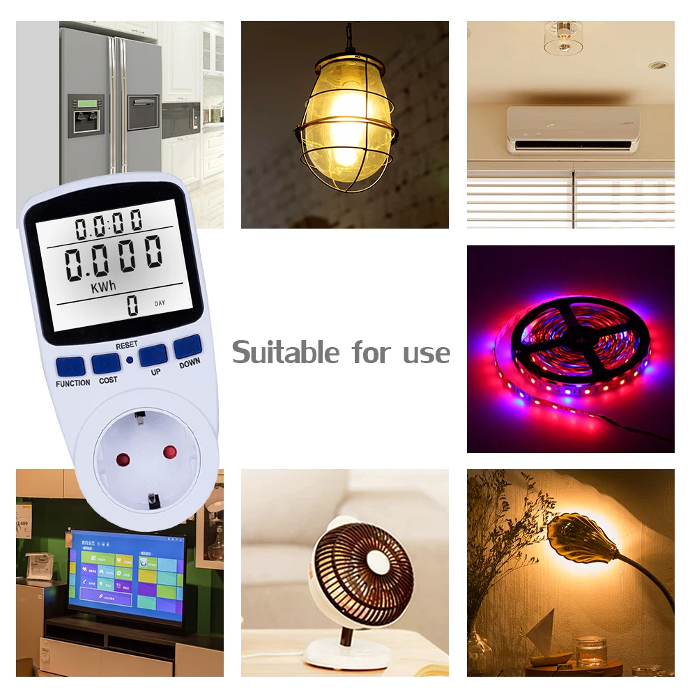 Home Smart LCD Socket Electricity Usage Power Socket Energy Watt Volt Amps Wattage KWH Consumption Analyzer Monitor Socket
