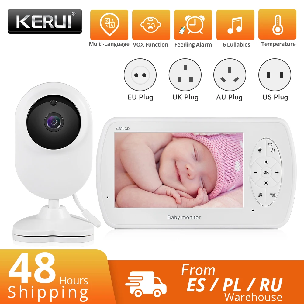 KERUI-Monitor de bebé con pantalla de 4,3 pulgadas, cámara de vídeo niñera con cámara de seguridad, Monitor de temperatura Babyfoon, visión nocturna