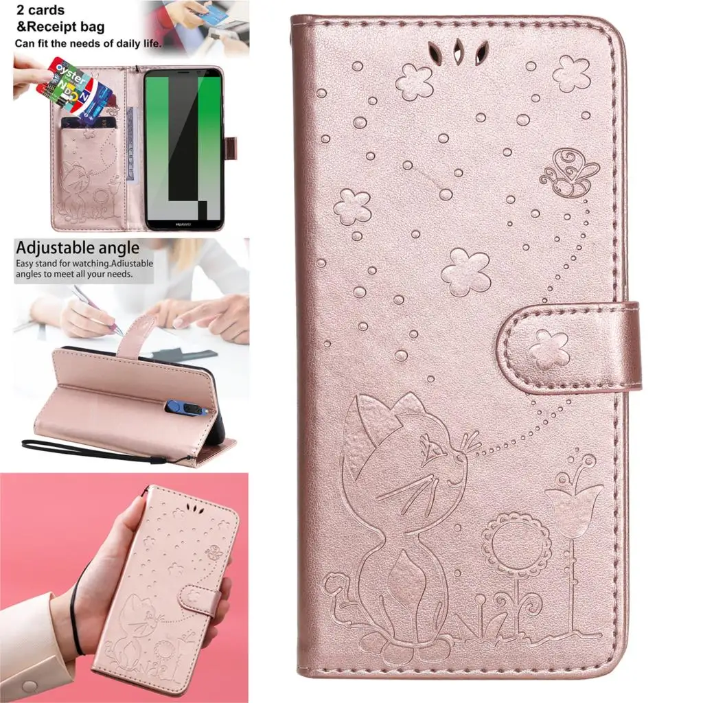 Custodia Protettiva Per Telefono A Portafoglio In Pelle Pu Cat Per Estuche Huawei Maimang 6 Custodia Protettiva Con Strass Etui Nova 2I Mate 10 Lites