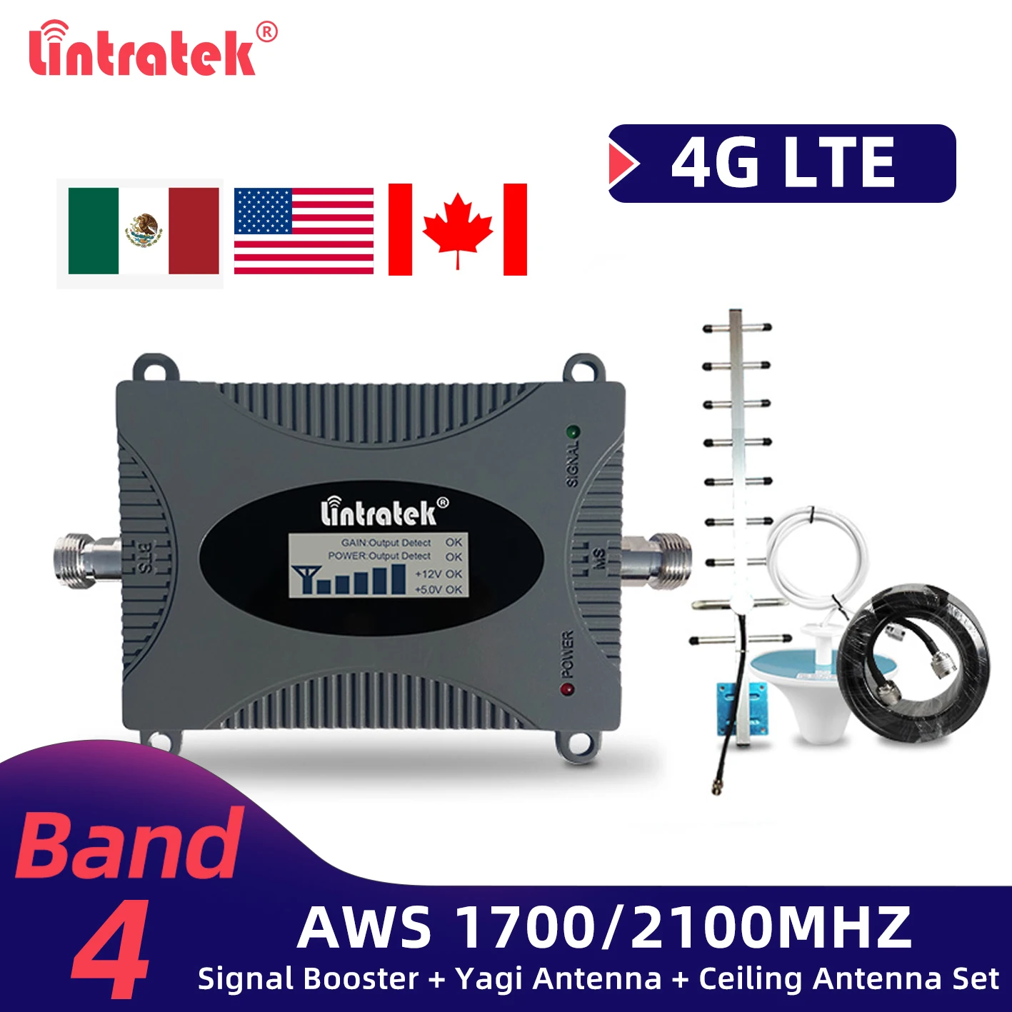 Lintratek 4G LTE Repeater Band 4 1700 МГц усилитель сигнала AWS 2100 70 дБ мобильного сотового