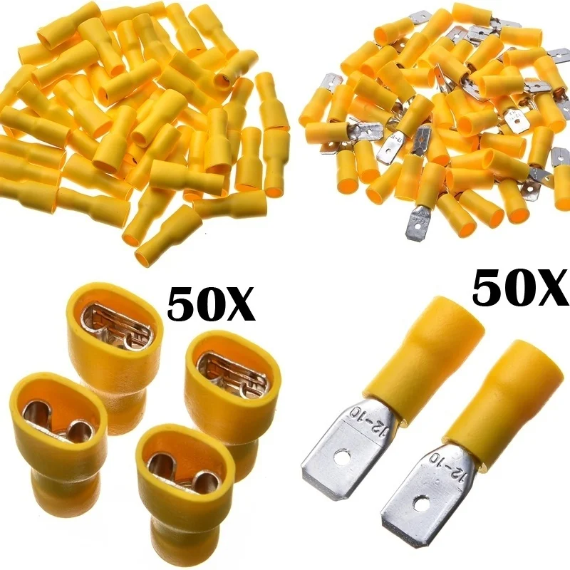 

100pcs Insulated&Waterproof Electrical Spade Male & Female Wire Crimp Connectors Male&Female Crimping Terminals 12-10AWG