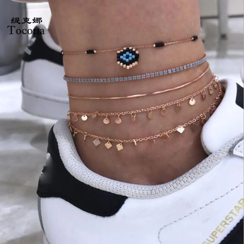 Tocona 5pcs/sets Tassel Anklet-sets Bracelets for Women Colorful Shiny Crystal Stone Geometric Foot Chain Bohemian Jewelry 8685 Tocona 5pcs/sets Tassel Anklet-sets Bracelets for Women Colorful Shiny Crystal Stone Geometric Foot Chain Bohemian Jewelry 8685