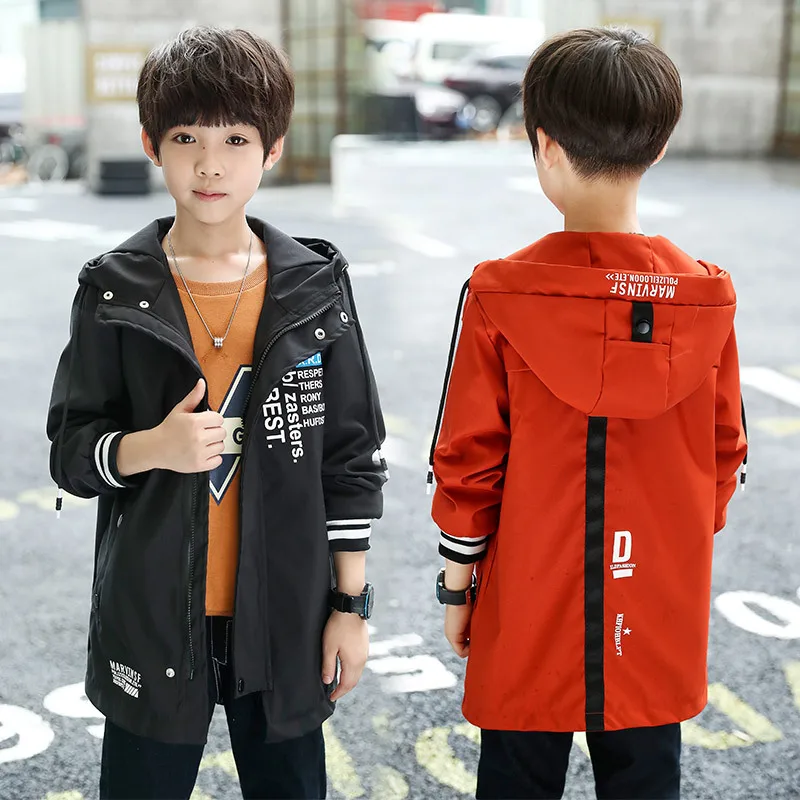 Boys' Wind Coat Spring And Autumn New Style Korean-style Big Boy Casual Children Mid-length Winter Brushed And Thick Tops