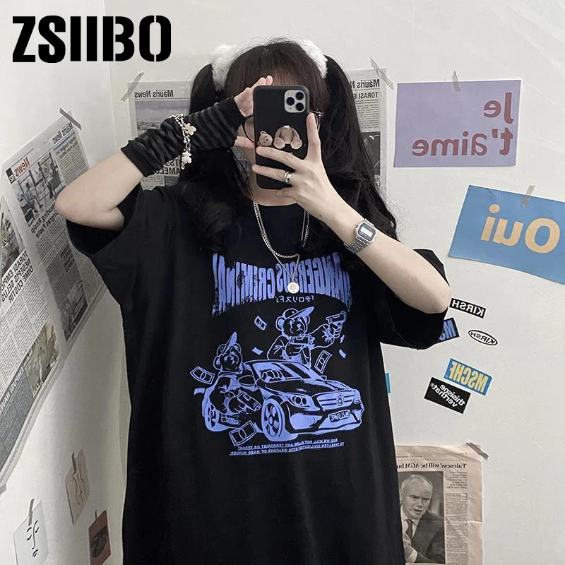 Tops harajuku vintage gothic graphic punk clothes shirt top clothing Women's t-shirts korean cotton Black Oversize dropshipping