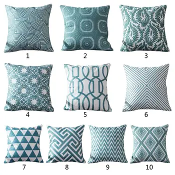 

Blue Embroidered Cushion Cover Geometric Turquoise Decorative Pillow Case for Home Room Sofa Car Seat Decoration Supplies K4UA