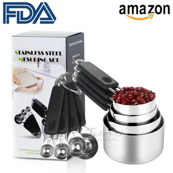 

1.2mm Thickening 304 Stainless Steel Cup Amount Spoon Suit Eight Paper Set Cup Amount Spoon Mirror Light One Handle