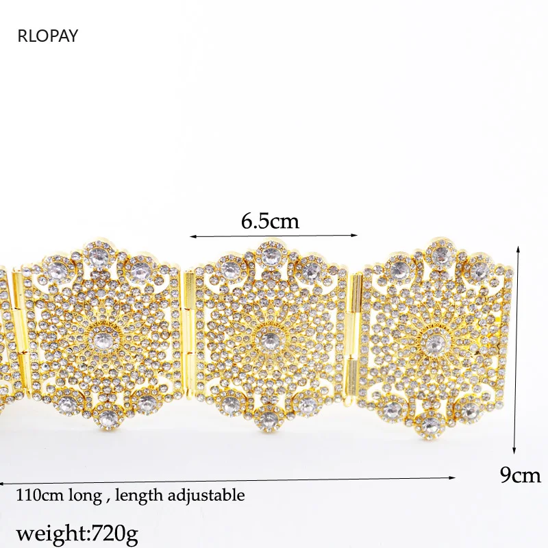 Сияющий Золотой марокканский свадебный пояс Полный Камень для женщин с цепью на талии Роскошные ювелирные изделия с бриллиантами