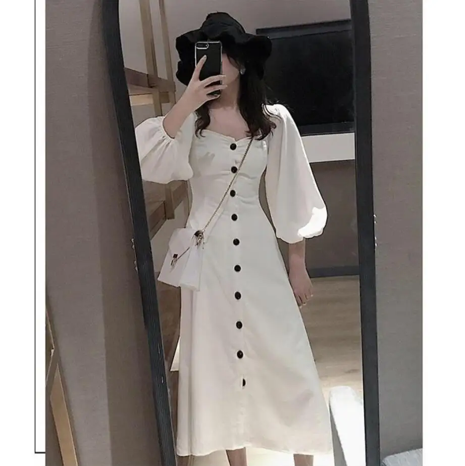 

2019 new autumn Women Maxi Long Dress sexy Slash Neck Slim Waist Casual Buttons Party Vestidos r1693