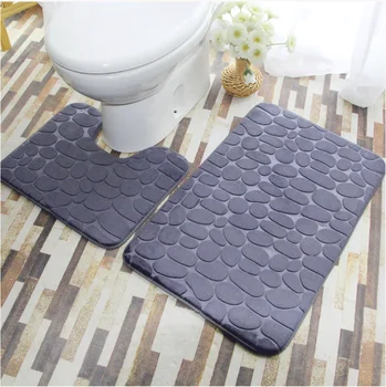 

Fashion 2 Piece Bathroom Set Bath Contour Rug Anti-skid Large Carpet Lid Toilet Cover