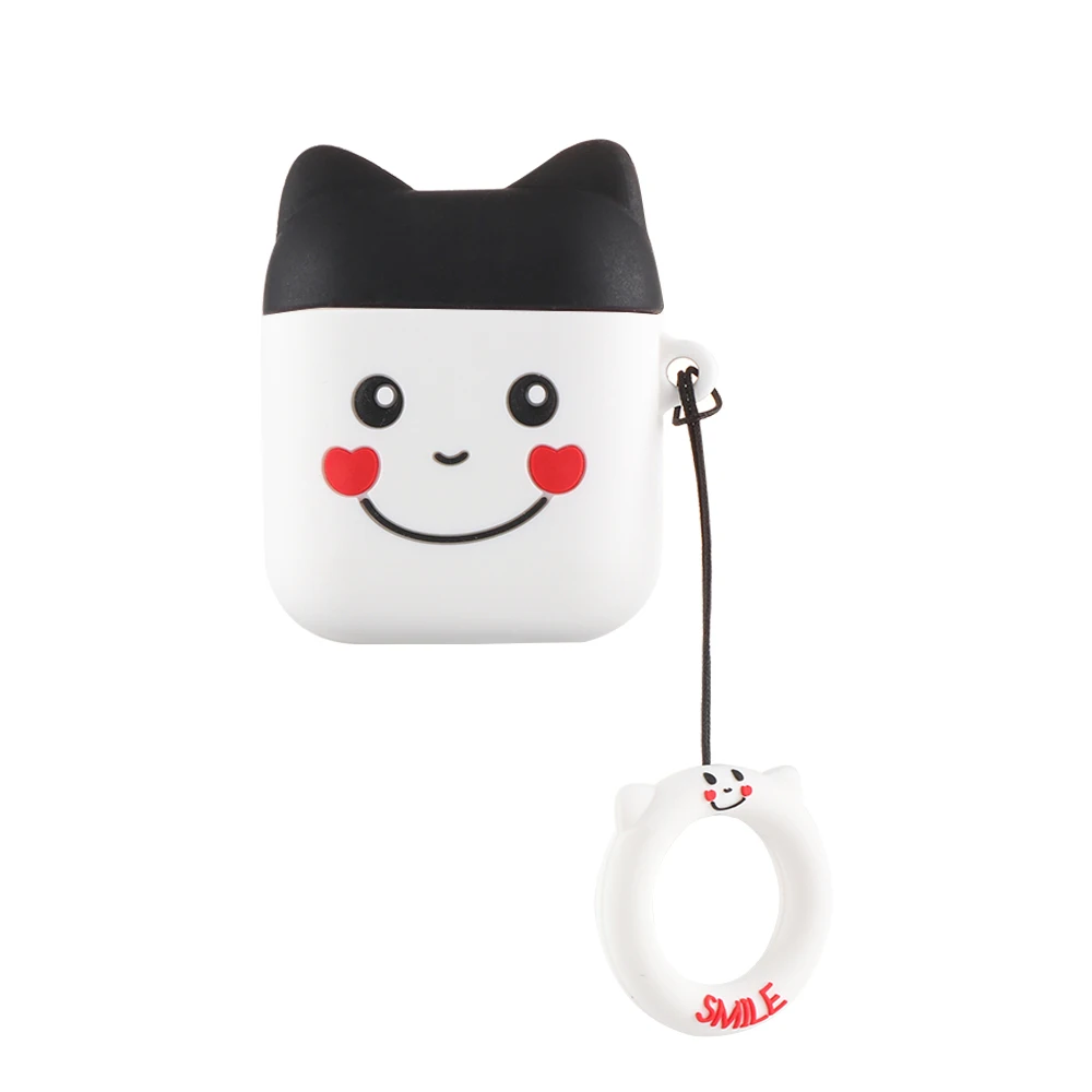 Kawaii мультяшный наушник противоударный чехол для кожи любовь Улыбка кошка из мягкого силикона чехол беспроводной защитный чехол для Apple Airpods - Цвет: smile black-white