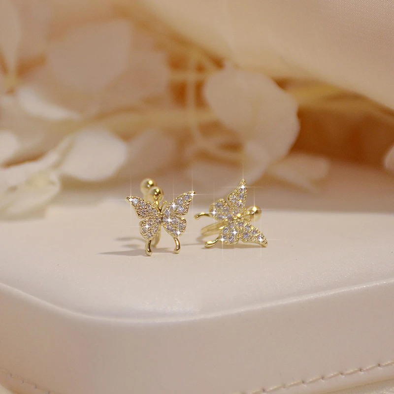 14k Real Gold Plated Micro-Inlaid Zircon Butterfly Earring for Women Exquisite Tiny Bling CZ Ear Clip Earrings Fashion Bijoux - Image 2