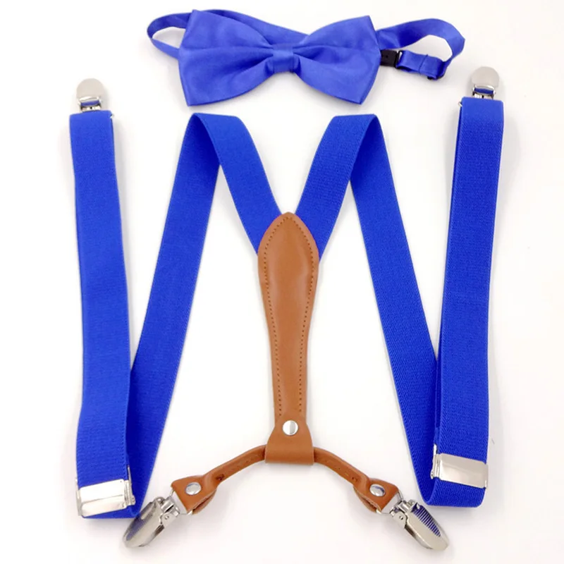 Adolescent 2.5cm candy color suspenders belt ladies 4 clip trousers strap high-grade British elastic strap clip bow tie