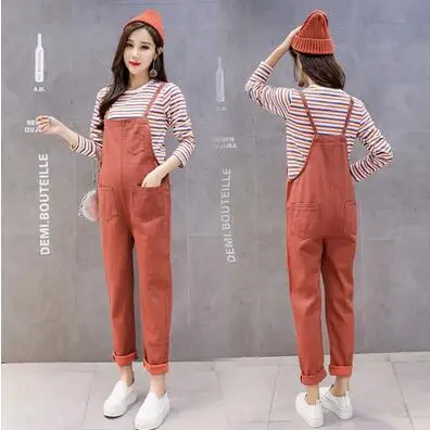 9016denim jumpsuits Зимние модные джинсовые комбинезоны для беременных Длинные Свободные Высокая талия для беременных женские винтажные комбинезоны с большими карманами хлопковые джинсы - Цвет: 9016denim jumpsuits