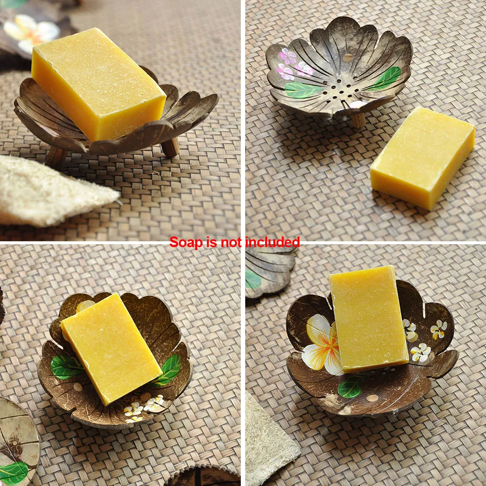 Handmade Soap Box Leaf Ornaments Key Coconut Shell Soap Dish Bowl Bathroom Natural Drain Container Decorative Floral