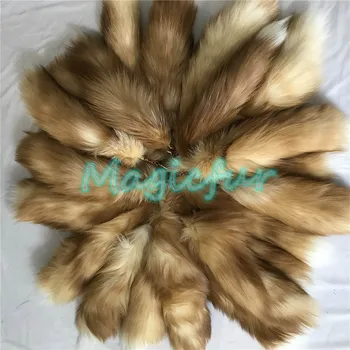 

1 Lot Fur Tail 40cm Crsytal Fox tail Real Coffee Fox Fur Tail Keychain bag Charm Car Keyring Tassel Pendant