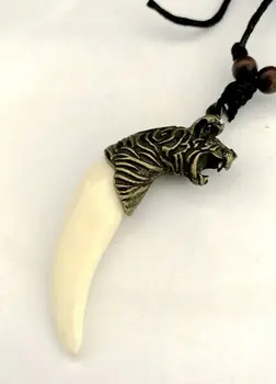 

12 pcs Art Vintage style rock beads Tooth Amulet Charm Pendant Necklace Wax Cord
