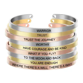 

10pcs/lot Customized Laser Engrave Positive Inspirational Quote Stainless Steel Bangles Cuff Mantra Bracelet for Mum Gift SL-050