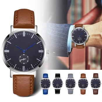 

Men Analog Quartz Watch Classic Round Dial with Leather Strap IK88