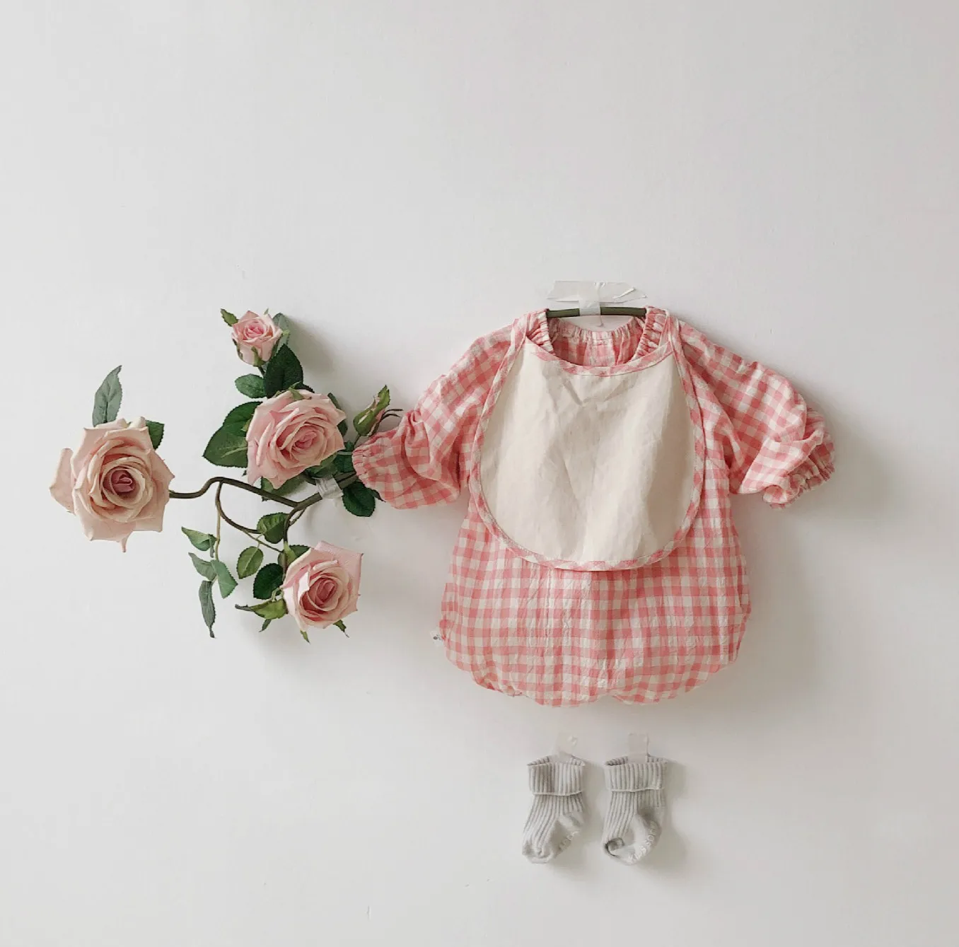 

Autumn 2019 New Korean Long Sleeve Lattice Triangle Climbing Suit Baby Girl Clothes infant Rompers plaid