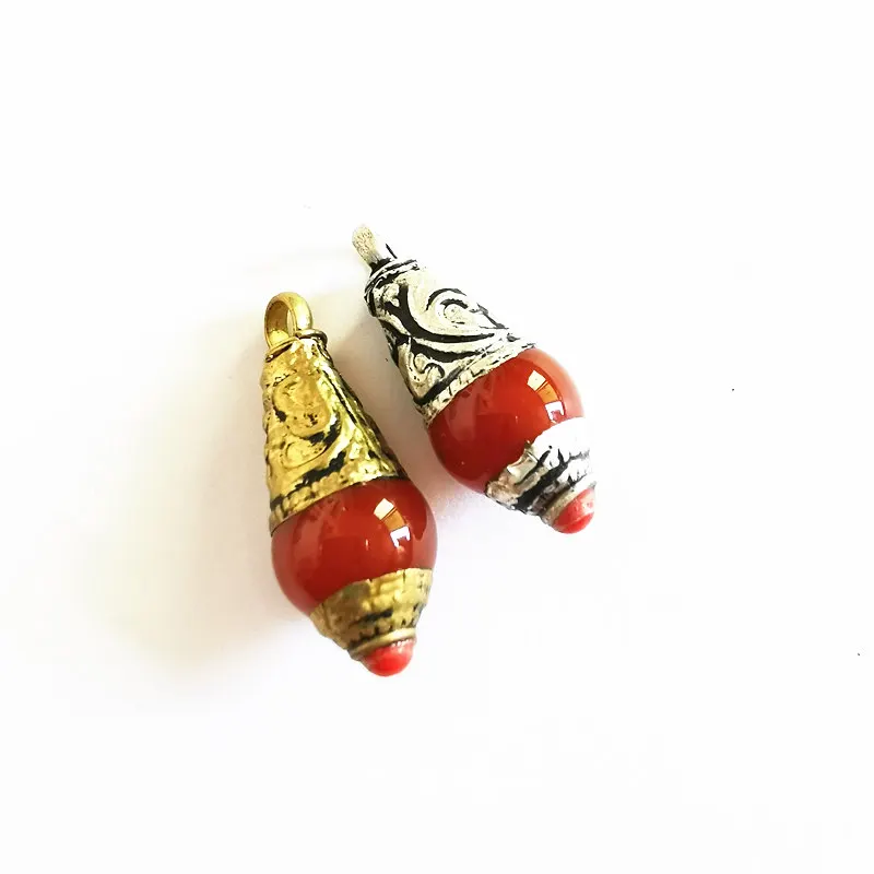 

Nepal Vintage Natural Stone Bead Water Drop Charms Tibeta Silver Capped Red Agates Tiny Pendants TBP517