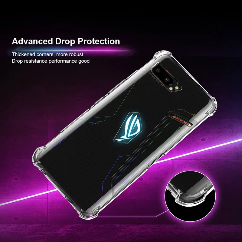 Противоударный мягкий ТПУ чехол для Asus ROG Phone 2 Чехол для Asus ROG Phone II с закаленной пленкой