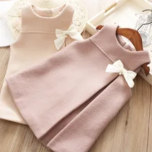 Платья для девочек модное шерстяное вечернее платье без рукавов с бантом для девочек 2, 3, 4, 5, 6 лет, платье принцессы для малышей зимняя одежда для маленьких девочек