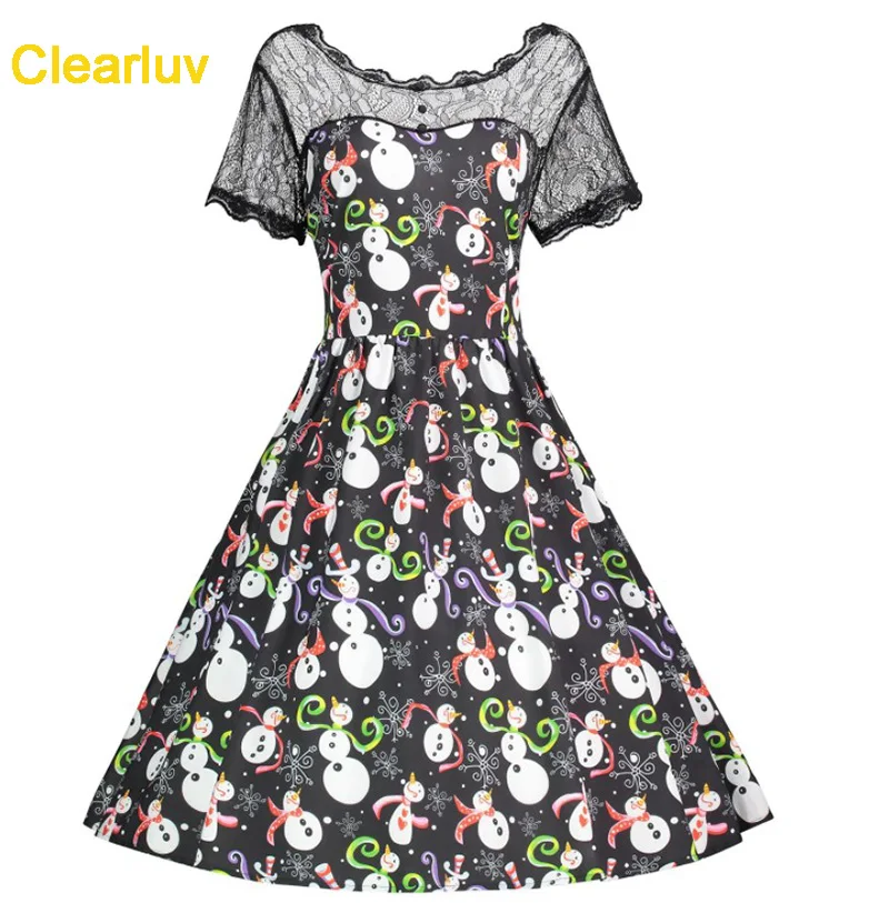 Clearluv 2019 осенне-зимнее платье с длинным рукавом и рождественским принтом