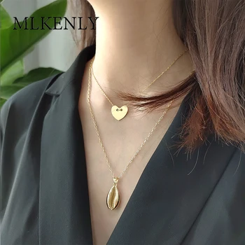 

MLKENLY 925 sterling silver necklace INS popular Nordic shell golden shell shape short necklace for women High Quality Jewelry