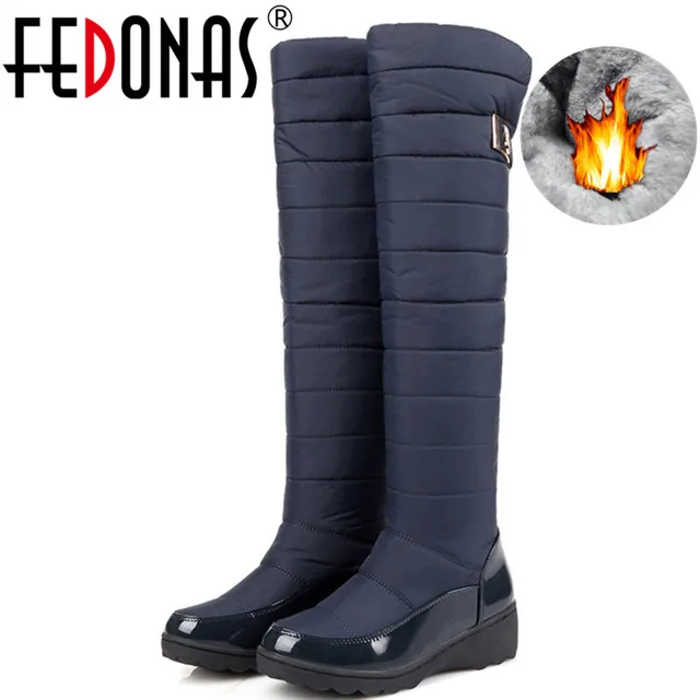$US $23.40 FEDONAS Fashion Women Winter Snow Boots Warm Fur Wedges High Heels Boots Sexy Tight High Long Shoes