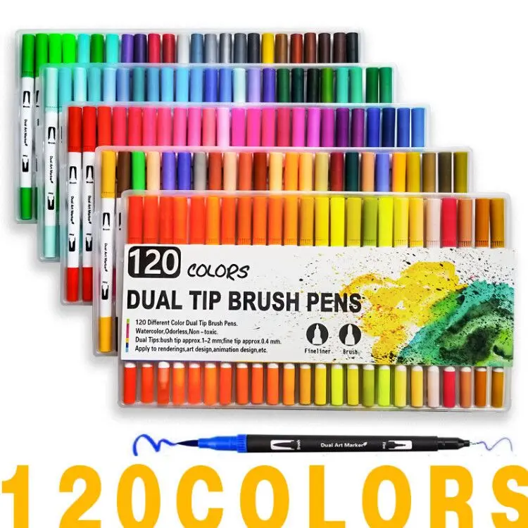 

120 Colors Art Markers Dual Tips Coloring Brush Fineliner Color Pens Water Marker for Calligraphy Drawing Coloring Book