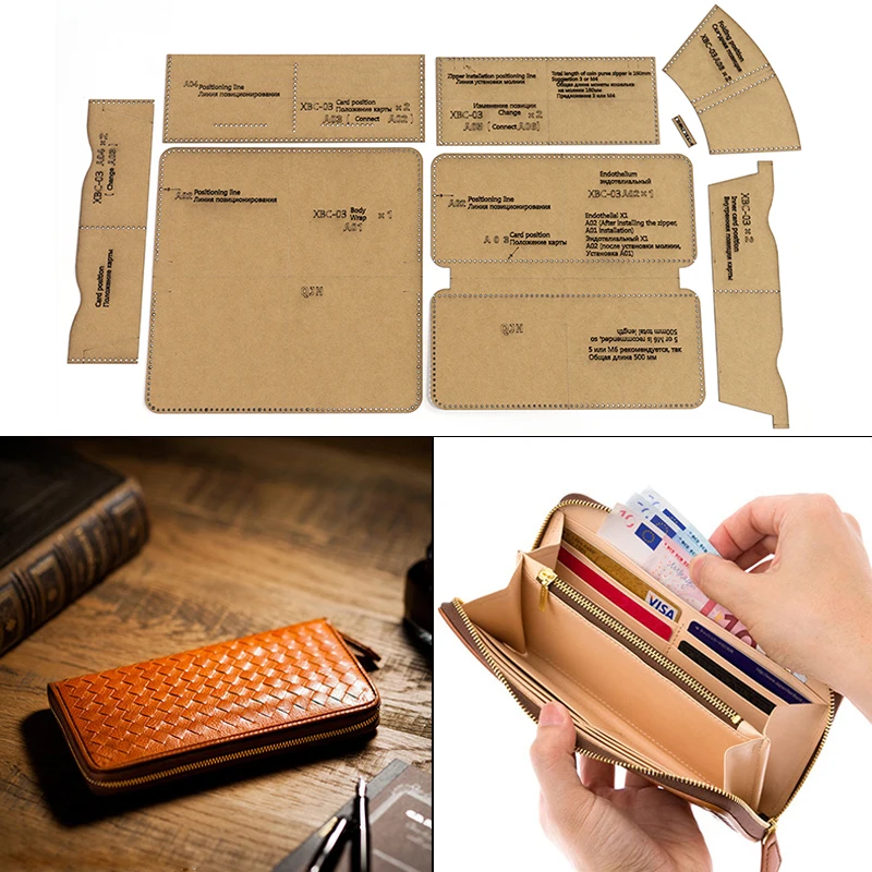 

DIY Handmade Ladies Zip clutch Wallet Kraft Paper Template Handmade Leather Craft Bag Template 10cm*21cm*2cm
