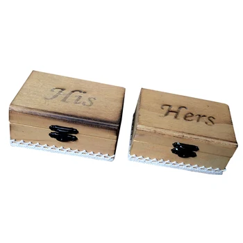 

Shabby Chic Wooden His Hers Wedding Party Ring Pillow Ring Bearer Box Pieces of 2