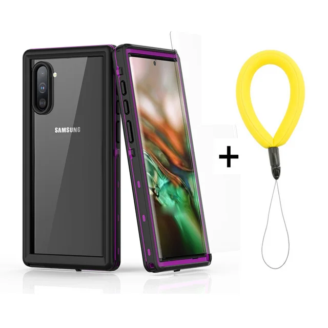 Purple A with Strap IP68 Note10+ Водонепроницаемый чехол для samsung Note 10 чехол samsung Galaxy Note 10 Plus водонепроницаемая крышка 360 Защита Note10 5G - Цвет: Purple A with Strap