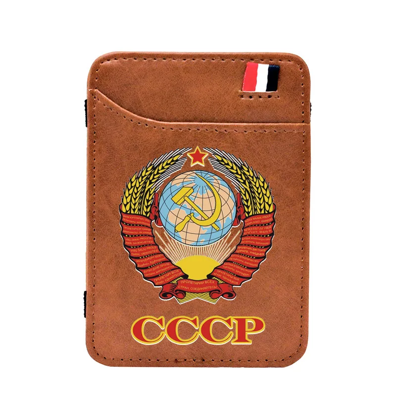 

2020 New Fashion CCCP Soviet Union Scythe Hammer leather magic wallets Fashion men money clips card purse cash holder