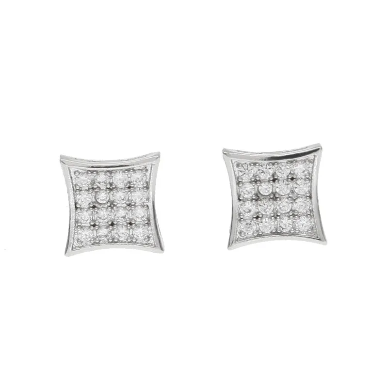 925 Sterling Silver Earrings Square Embedded Zircon Ear Studs Fashion