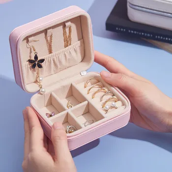 

Jewelry Casket Packing Cosmetic Storage Box Makeup Organizer Multi-function Jewelry Case Portable PU Leather Earrings Ring Box