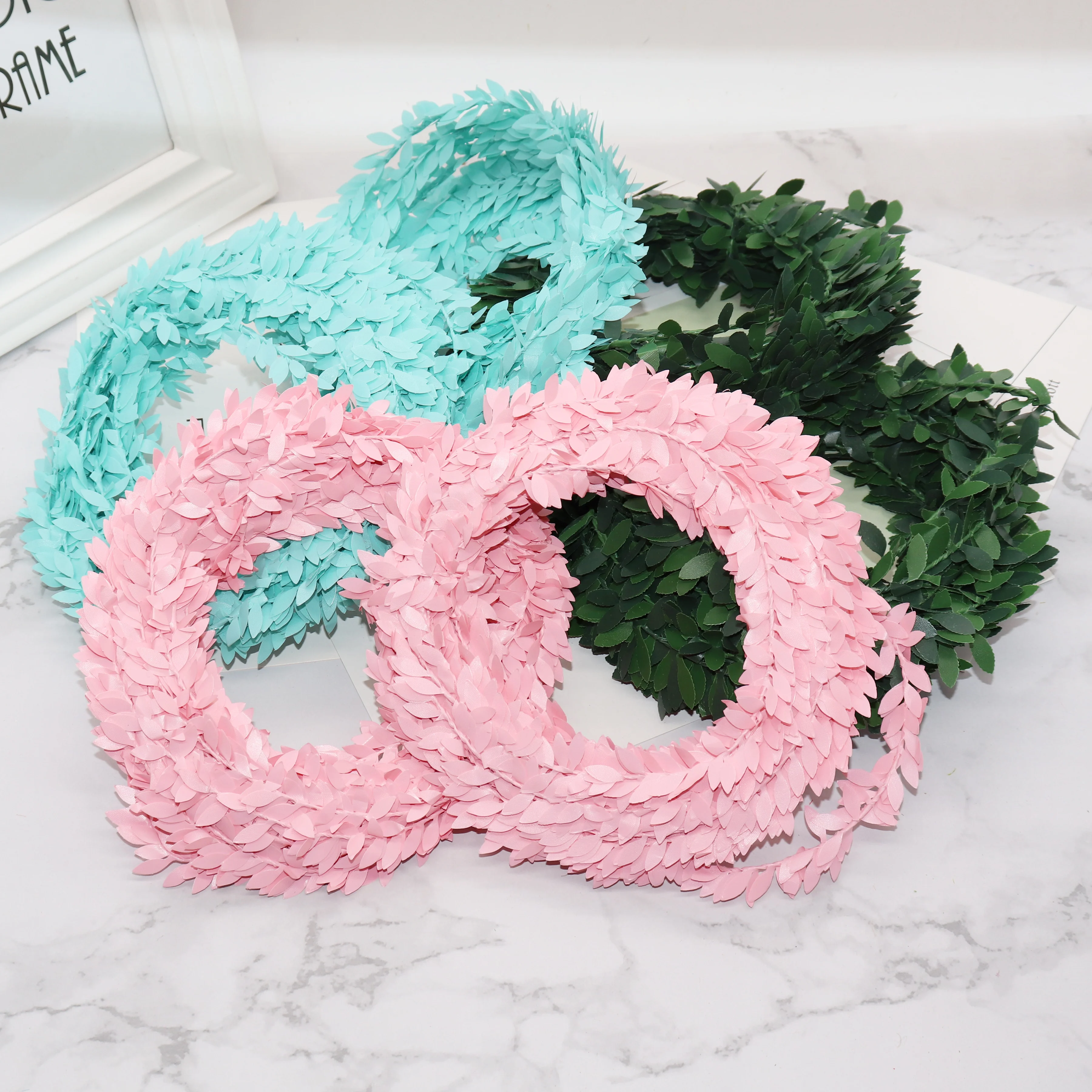 

1m artificial flowers rattan Leaf Nylon Iron Wire DIY wreath Accessory For Wedding Car Decoration garland silk Scrapbooking