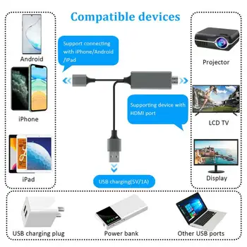 

USB 3.1 Type C Lightning to HDMI Cable Adapter Converter Ultra HD 1080P Charging HDTV Video Cable for Samsung iPhone 11 X ipad