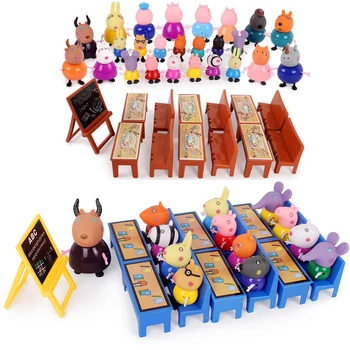 

Peppa Pig Toy play House Doll Class George Family Mom Grandma PVC Action Figures peppa pig Anime Kids Toys for Children Gifts