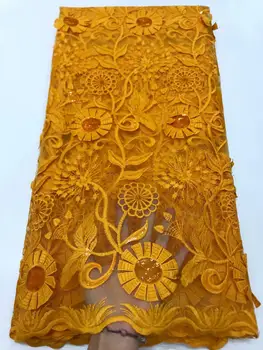 

Orange Milk Silk Lace African Nigerian Net Lace Fabric With Sequins High Quality French Mesh Lace Fabric For Wedding Sewing
