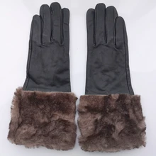 Nh luvas de couro genuíno para as mulheres inverno manter quente marrom real goatskin luvas de couro super desconto liquidação kcl
