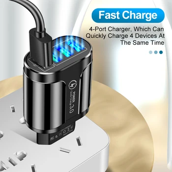 4 USB 45W USB Charger Fast Charge QC 3.0 Wall Charging For iPhone 12 11 Samsung Xiaomi Mobile 4 Ports EU US Plug Adapter Travel 4
