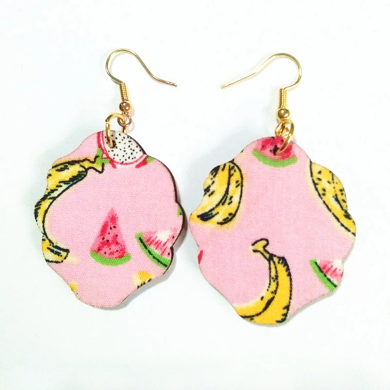 

FUYIERNew Many Colors Cloth Art Leaves Drop Earrings Cute Fish Printing Flower Earrings Personality Laser Cut eco Wooden Jewelry